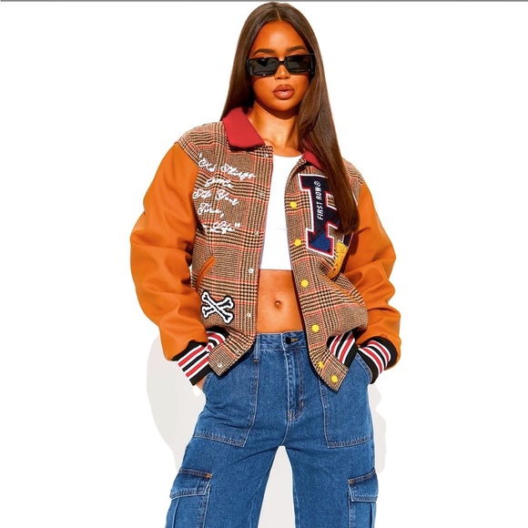 *BRAND NEW* FIRST ROW Preppy Plaid Varsity Jacket - Picture 2 of 5